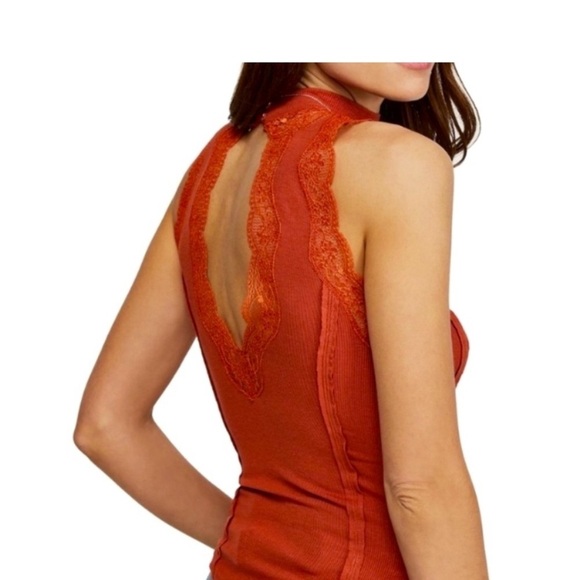 Free People Backless Orange Dress with Lace Detail - Picture 2 of 6